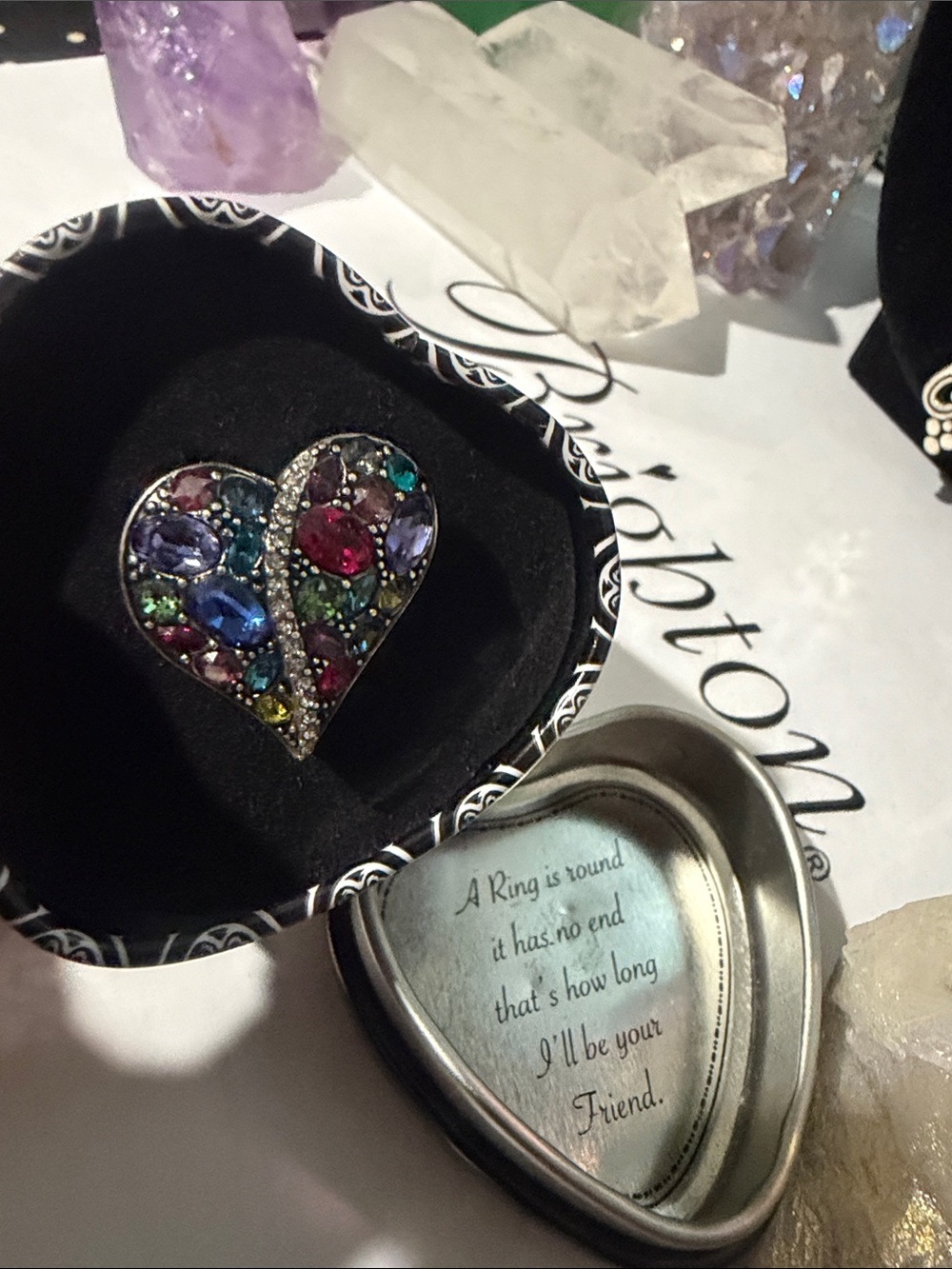 🌸RARE BRIGHTON VINTAGE SWAROVSKI CRYSTAL ‘TRUST YOUR JOURNEY’ RING SZ 7